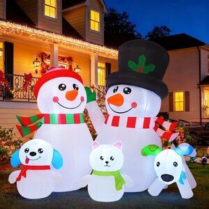 6.8FT Christmas Inflatable Snowman Family Outdoor Yard Decor w/ LED Lights Xmas